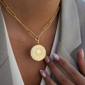 18K Gold Plated Crystal Sun And Moon Pendant Necklace